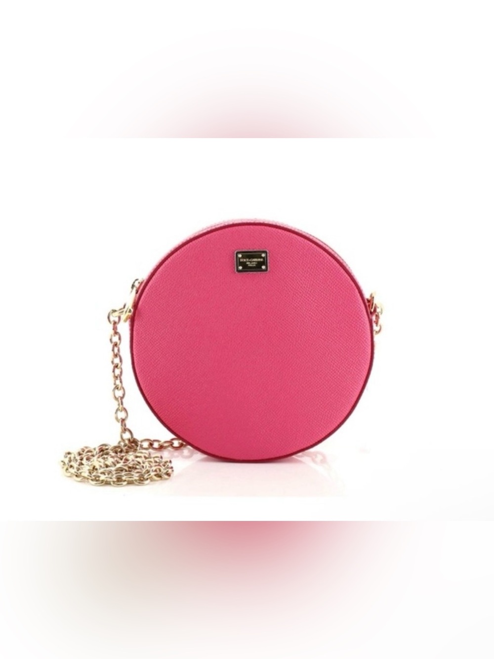 DOLCE&GABBANA round hot pink leather gold chain crossbody bag